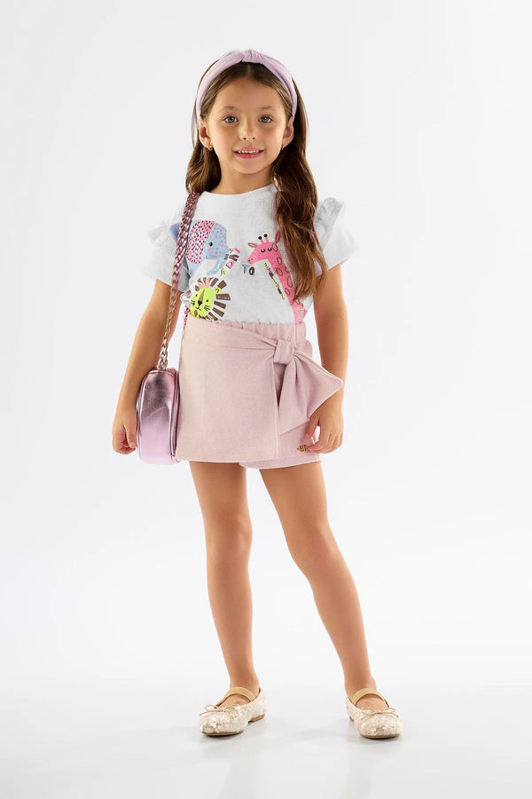 CONJUNTO BLUSA MEIA MALHA E SHORT-SAIA MOLETOM LINHO UPBABY REF 45487