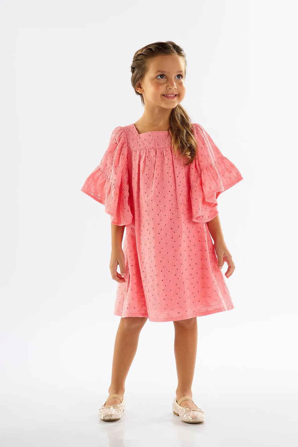 VESTIDO MANGA CURTA EM LAISE E MALHA UPBABY