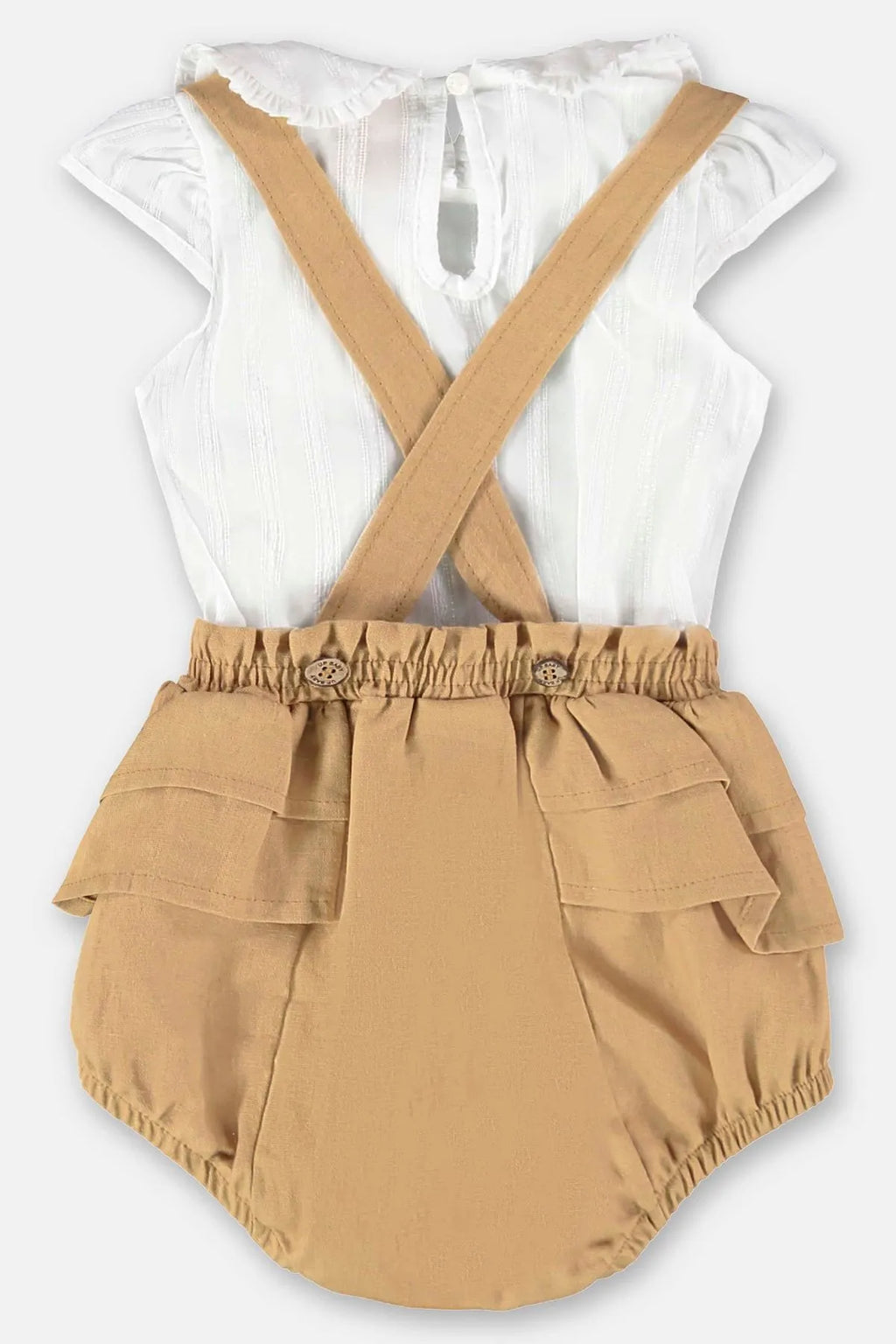CONJUNTO BODY TECIDO E JARDINEIRA EM LINHO