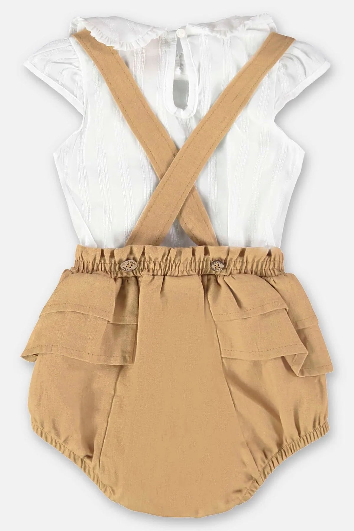 CONJUNTO BODY TECIDO E JARDINEIRA EM LINHO
