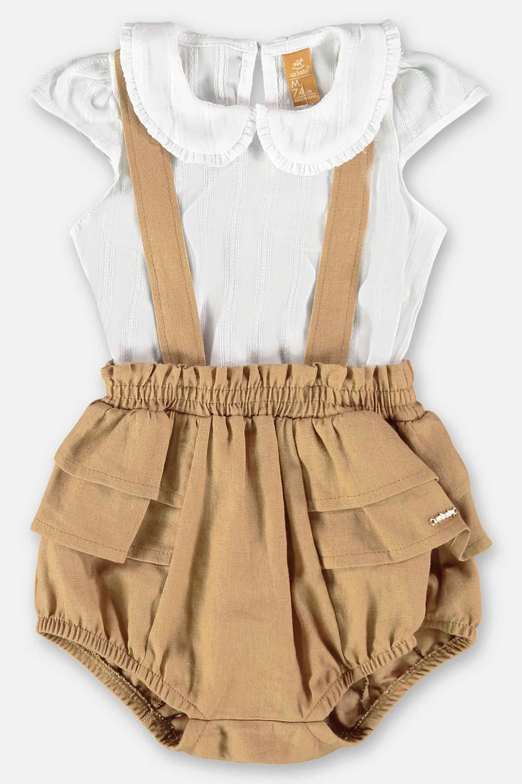 CONJUNTO BODY TECIDO E JARDINEIRA EM LINHO
