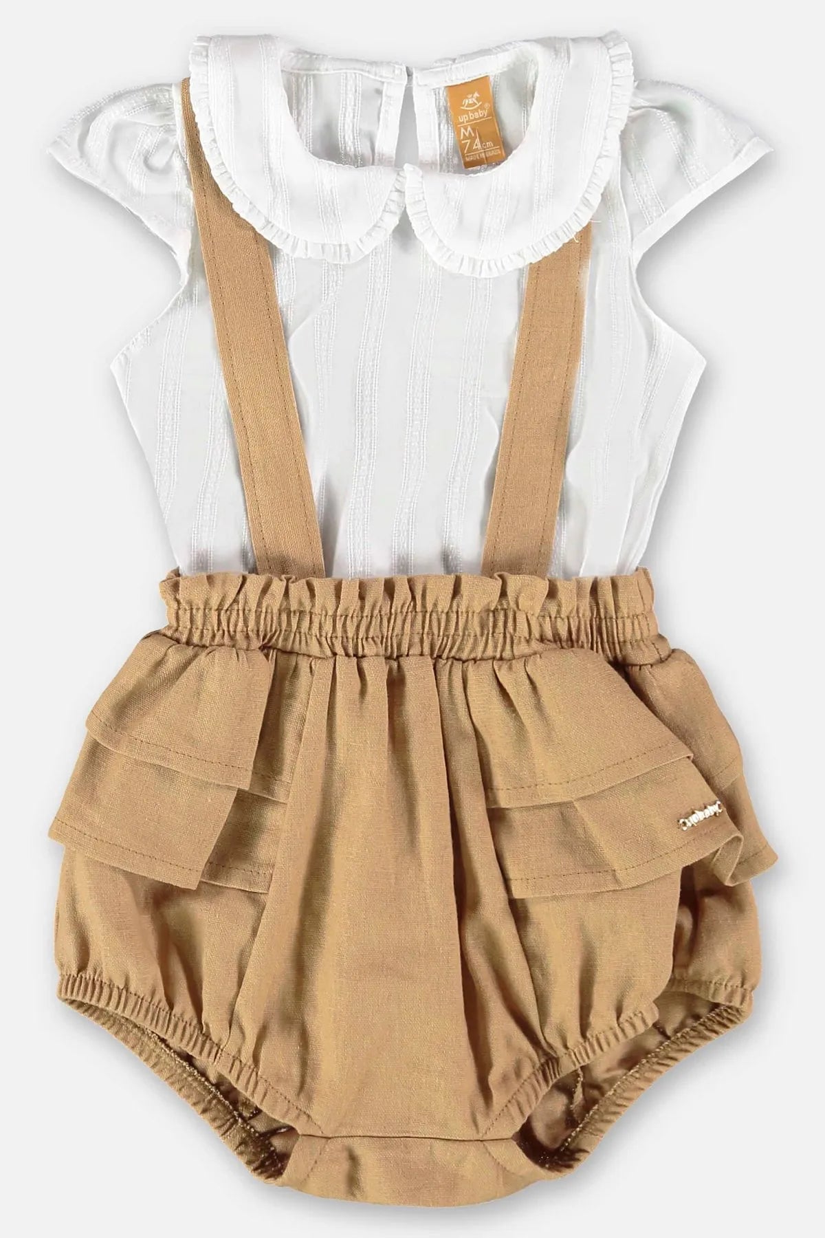 CONJUNTO BODY TECIDO E JARDINEIRA EM LINHO