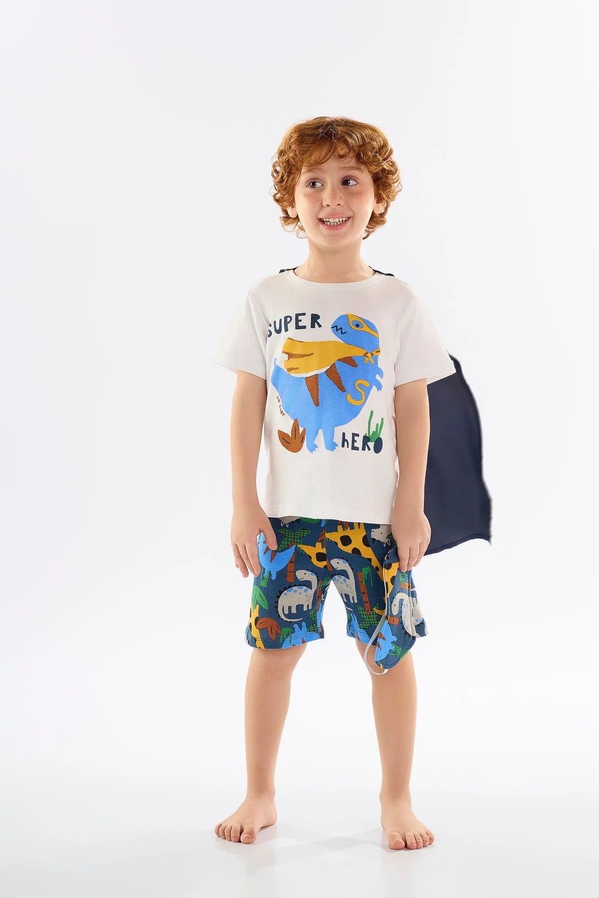PIJAMA CAMISETA, BERMUDA E TAPA OLHOS EM SUEDINE Dino UPBABY REF.45696