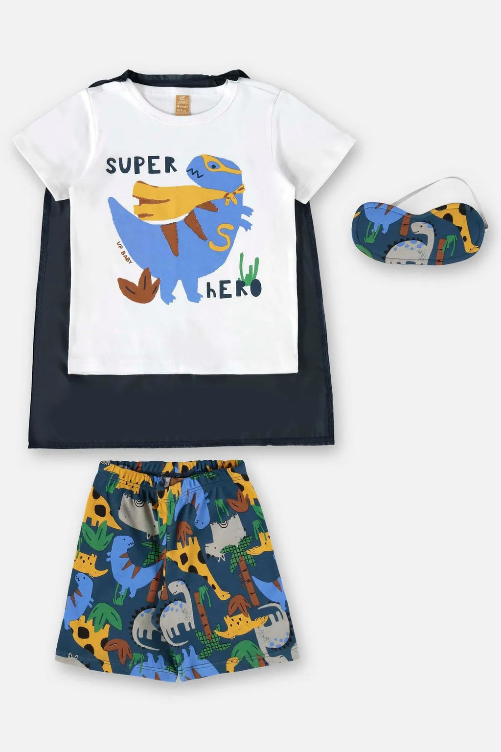 PIJAMA CAMISETA, BERMUDA E TAPA OLHOS EM SUEDINE Dino UPBABY REF.45696