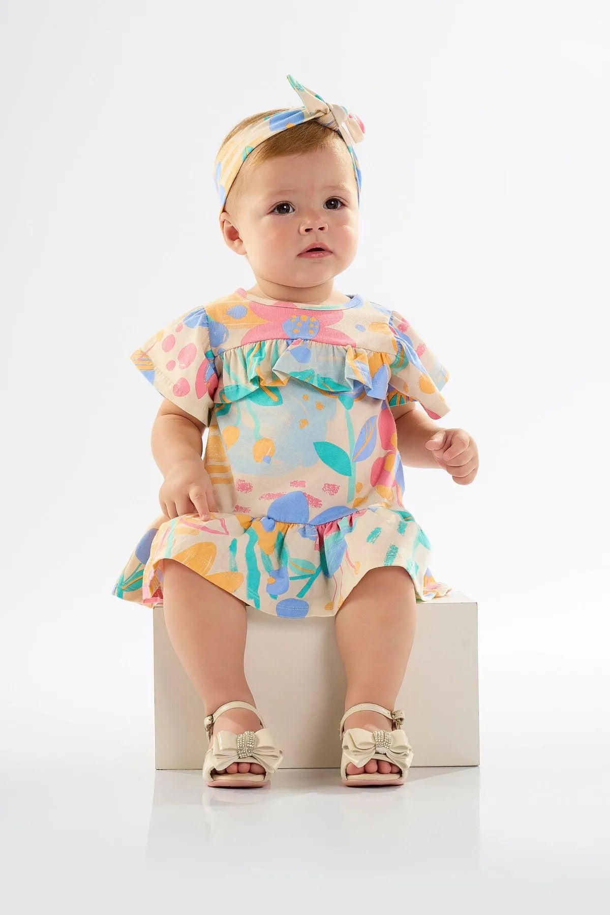 VESTIDO E FAIXA DE CABELO PARA BEBÊ EM COTTON UPBABY