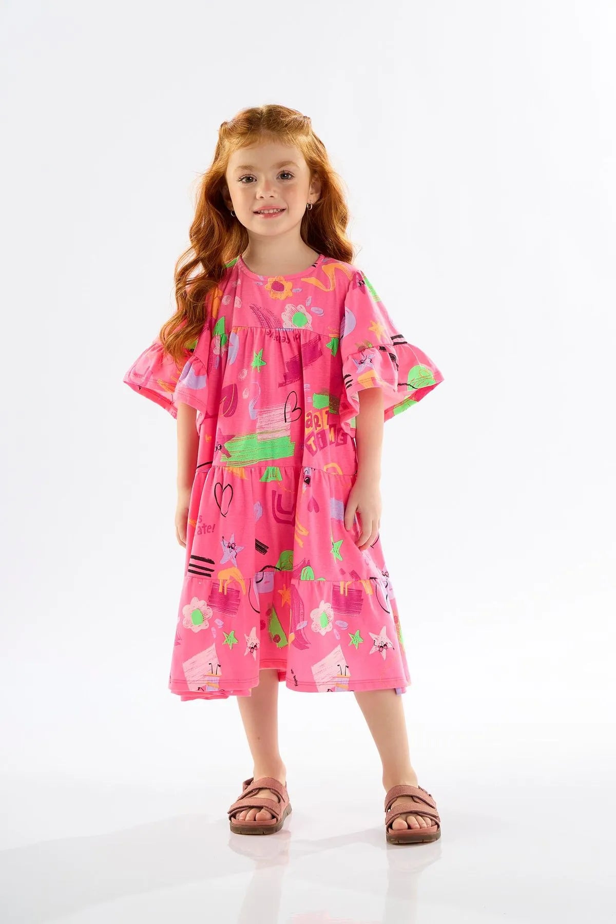 VESTIDO INFANTIL ESTAMPADO EM MEIA MALHA