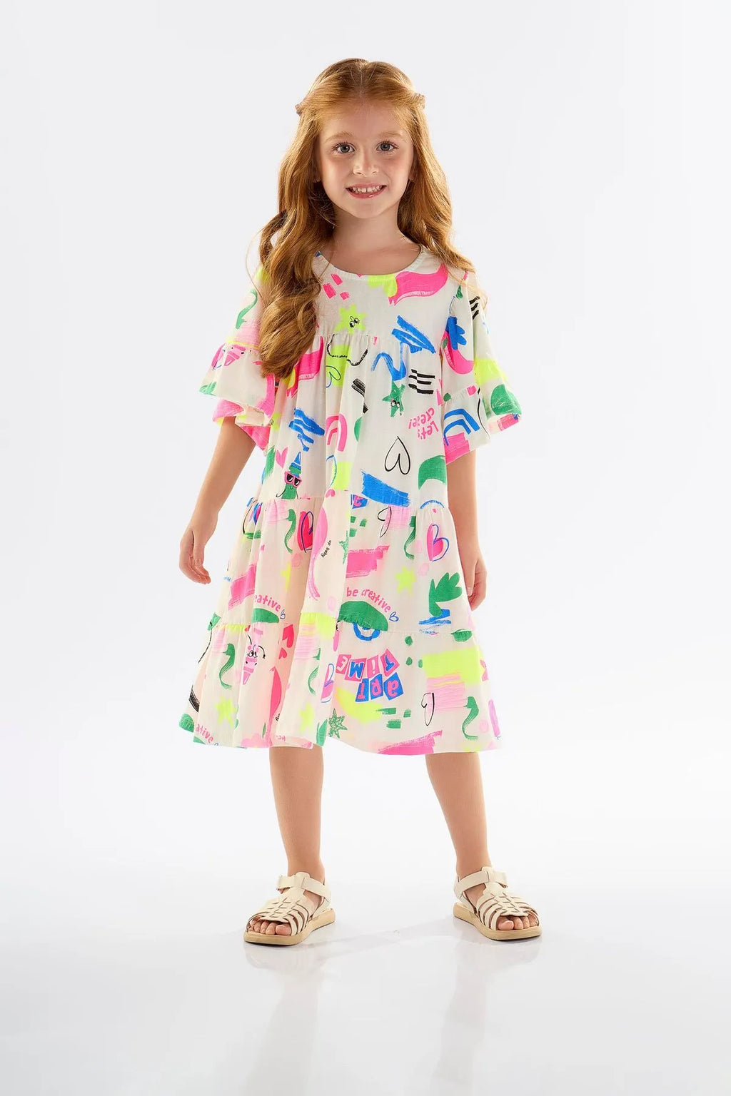VESTIDO INFANTIL ESTAMPADO EM MEIA MALHA