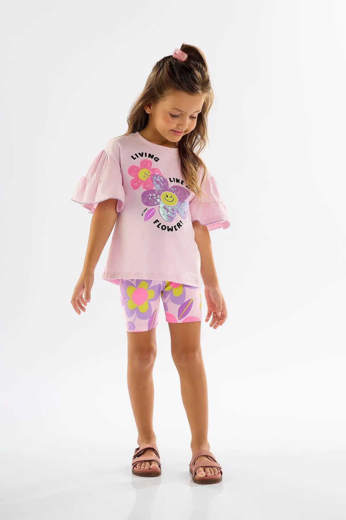 CONJUNTO INFANTIL PARA MENINA COM BATA E BERMUDA CICLISTA