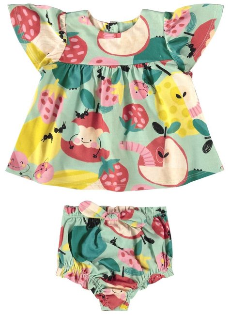 CONJUNTO POMAR FELIZ PARA BEBÊ MENINA COM BATA E CALCINHA malha cotton  (VERDE)