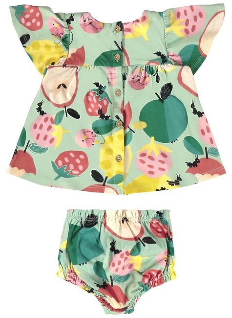 CONJUNTO POMAR FELIZ PARA BEBÊ MENINA COM BATA E CALCINHA malha cotton  (VERDE)