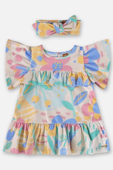 VESTIDO E FAIXA DE CABELO PARA BEBÊ EM COTTON UPBABY