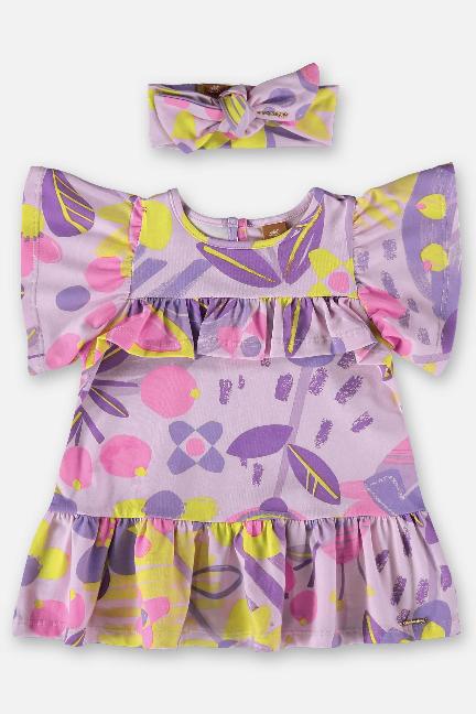 VESTIDO E FAIXA DE CABELO PARA BEBÊ EM COTTON UPBABY