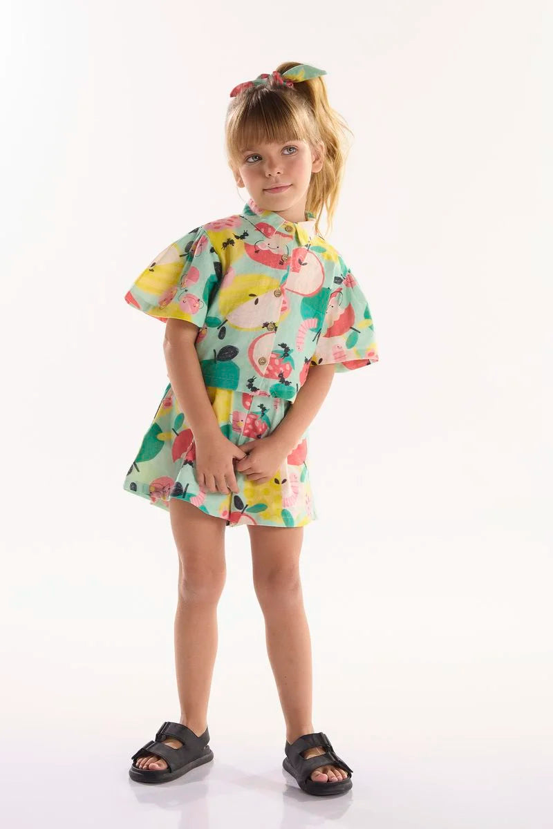 CONJUNTO CAMISA E SHORT EM VISCOLINHOPOMAR FELIZ Ref. 62221