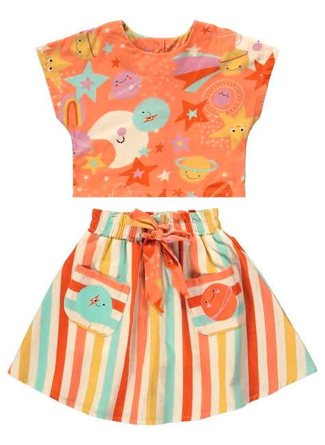 CONJUNTO BLUSA MALHA E SAIA EM VISCOLINHO