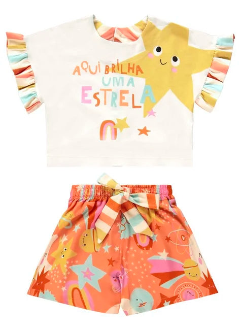 CONJUNTO BLUSA MALHA E SHORT EM TECIDO VISCOSE INTERESTELAR REF. 62227