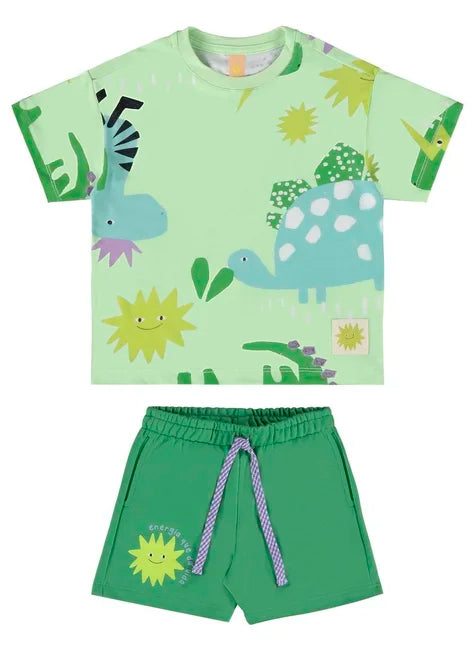 CONJUNTO CAMISETA MANGA CURTA  E BERMUDA MOLETOM Dino Ref. 62258