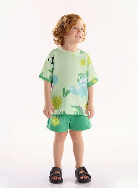 CONJUNTO CAMISETA MANGA CURTA  E BERMUDA MOLETOM Dino Ref. 62258