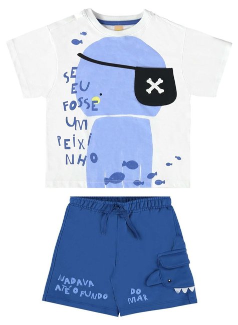 CONJUNTO INFANTIL PARA MENINO COM CAMISETA E BERMUDA OMAR (BRANCO)
Ref: 62242