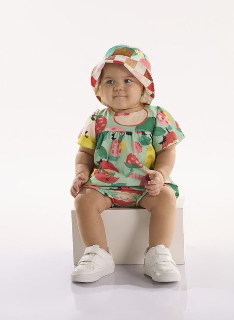 CONJUNTO POMAR FELIZ PARA BEBÊ MENINA COM BATA E CALCINHA malha cotton  (VERDE)