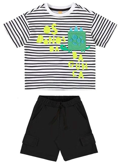 CONJUNTO INFANTIL PARA MENINO DINO COM CAMISETA E BERMUDA (BRANCO)
Ref: 62256