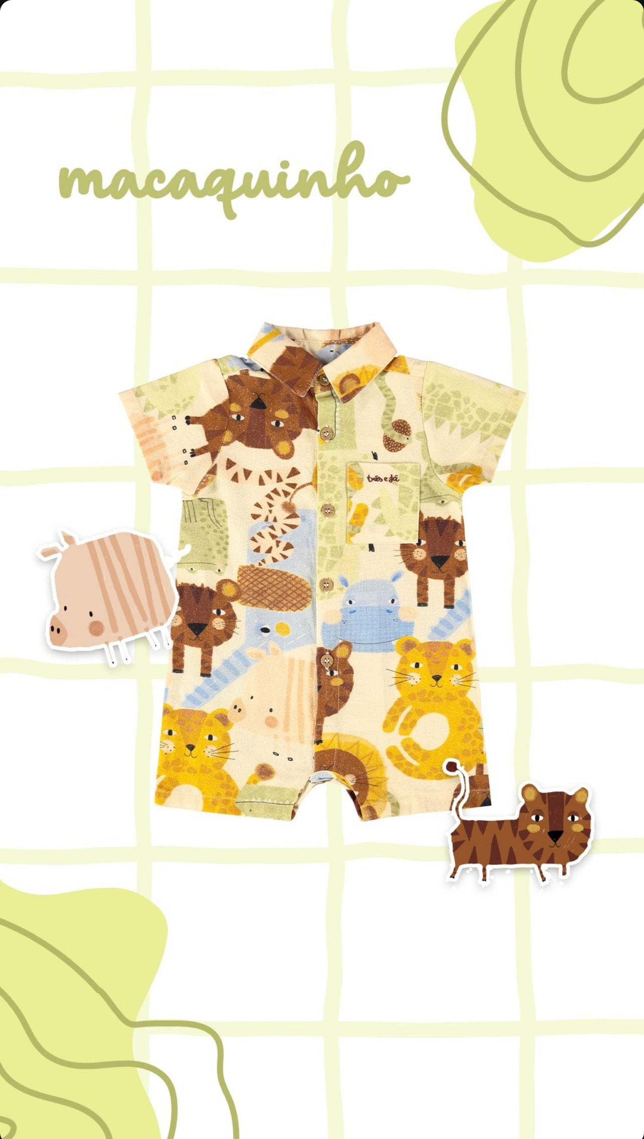 MACAQUINHO SAFARI PARA BEBÊ MENINO EM VISCOLINHO (OFF WHITE)
Ref: 62268