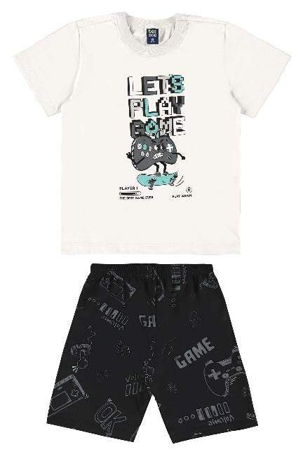 CONJUNTO CAMISETA MALHA E BERMUDA MOLETOM Ref 18043